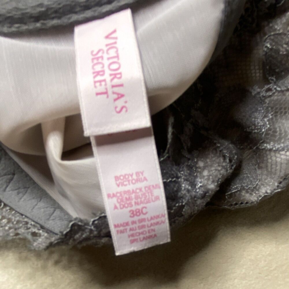 Victoria's Secret Body by Victoria Racerback Demi Bra Gray Lace 38C - Picture 4 of 4